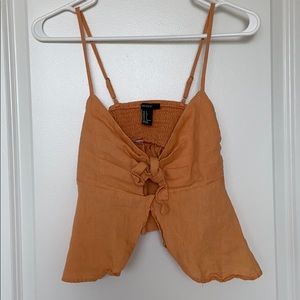 Orange linen tie crop top